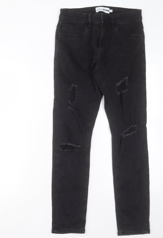 Easy Mens Black Cotton Skinny Jeans Size 28 in L30 in Regular Button