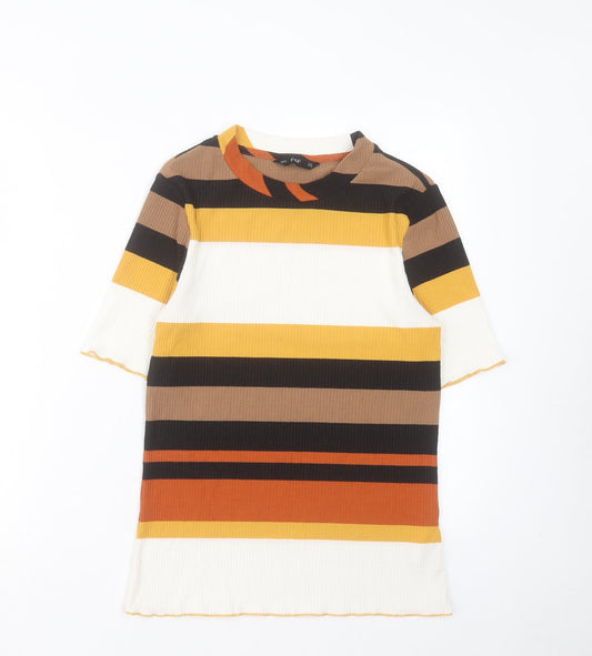 F&F Womens Multicoloured Striped Polyester Basic Tank Size 10 Round Neck