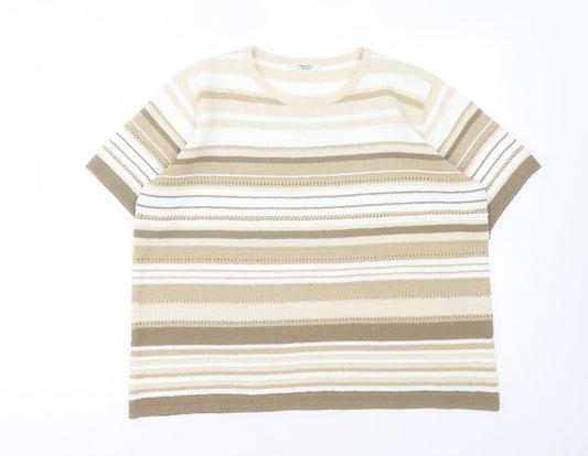 Berkertex Womens Brown Striped Acrylic Basic Tank Size 18 Round Neck