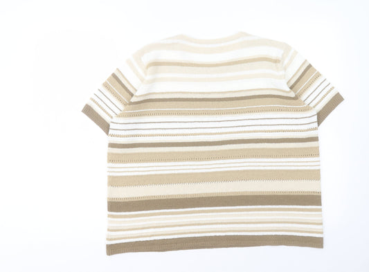 Berkertex Womens Brown Striped Acrylic Basic Tank Size 18 Round Neck