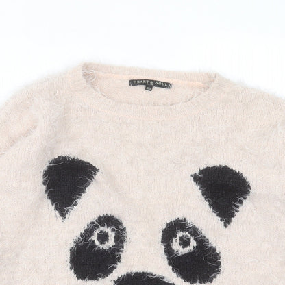 Heart & Soul Womens Pink Round Neck Nylon Pullover Jumper Size 10 - Panda