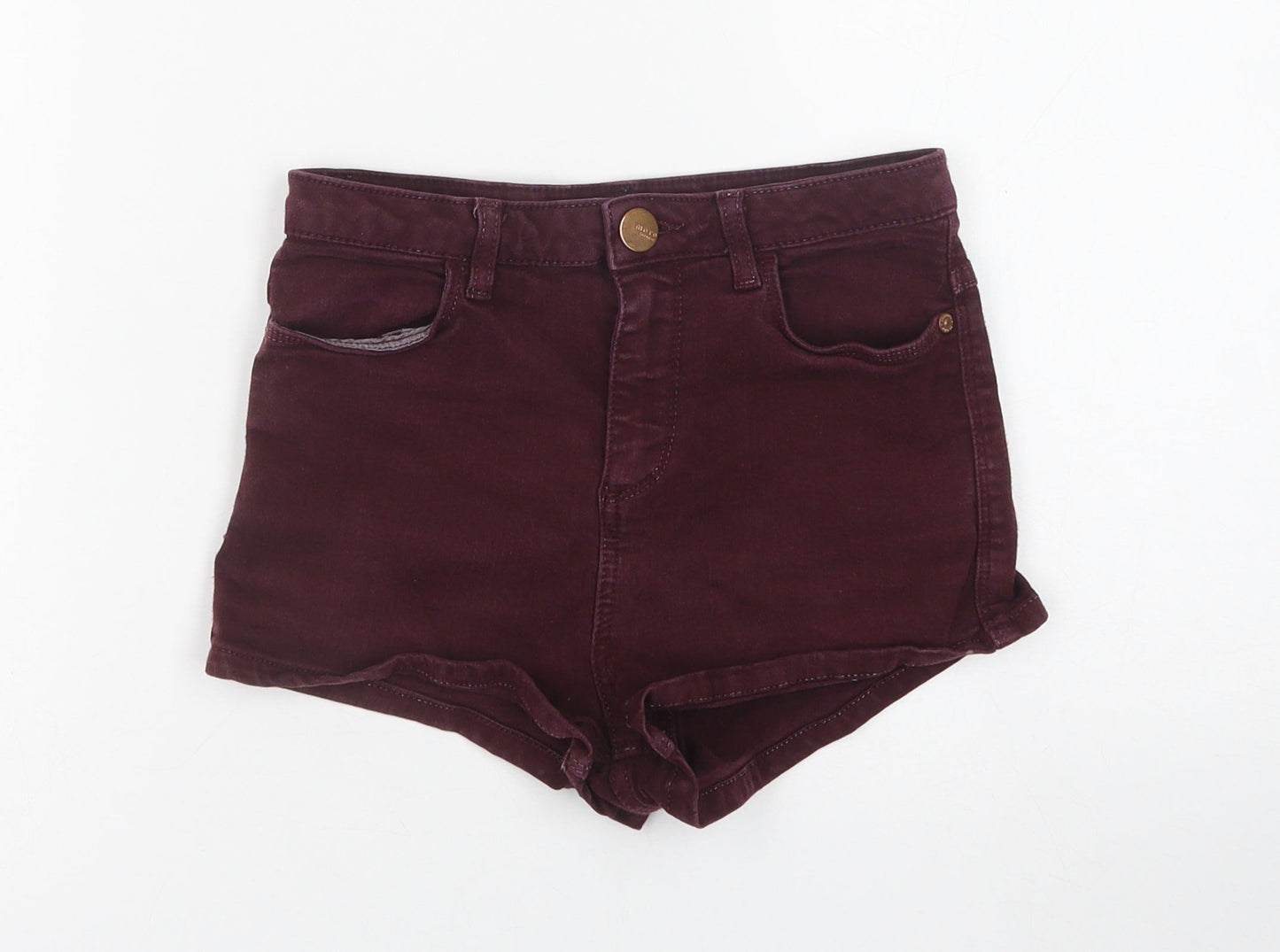 Topshop Womens Red Cotton Hot Pants Shorts Size 25 in Regular Button