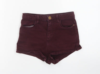 Topshop Womens Red Cotton Hot Pants Shorts Size 25 in Regular Button