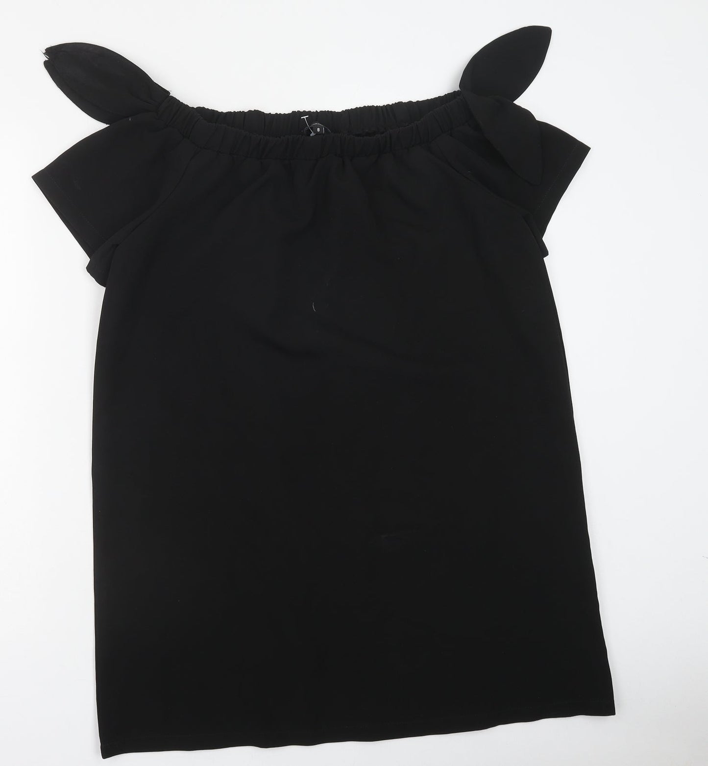 PRETTYLITTLETHING Womens Black Polyester T-Shirt Dress Size 8 Off the Shoulder Pullover