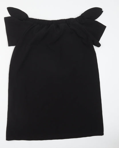 PRETTYLITTLETHING Womens Black Polyester T-Shirt Dress Size 8 Off the Shoulder Pullover
