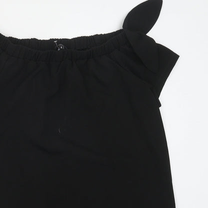 PRETTYLITTLETHING Womens Black Polyester T-Shirt Dress Size 8 Off the Shoulder Pullover