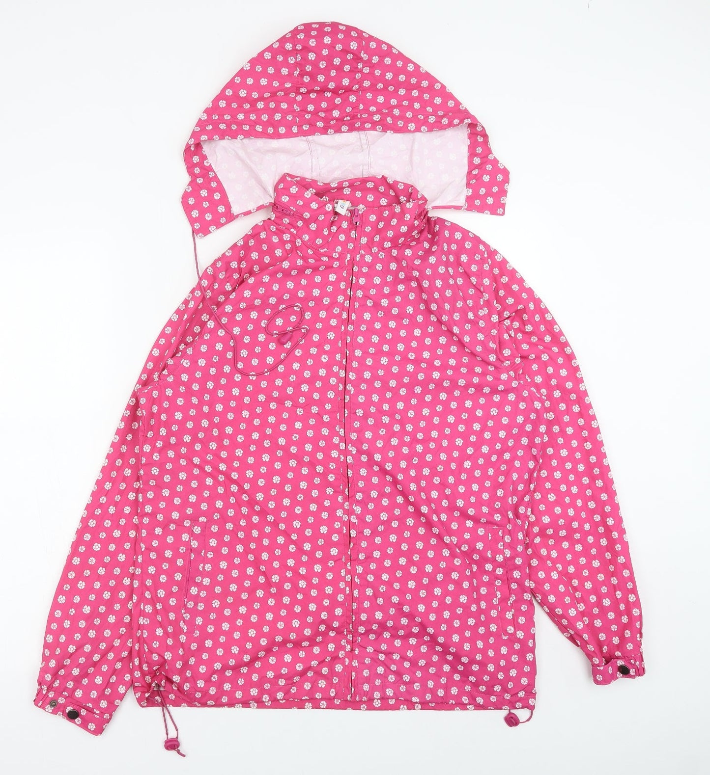 Denim & Co. Womens Pink Polka Dot Rain Coat Coat Size 8 Zip
