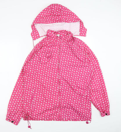 Denim & Co. Womens Pink Polka Dot Rain Coat Coat Size 8 Zip