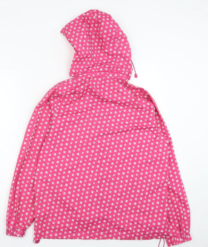 Denim & Co. Womens Pink Polka Dot Rain Coat Coat Size 8 Zip