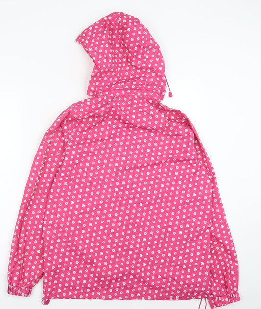 Denim & Co. Womens Pink Polka Dot Rain Coat Coat Size 8 Zip