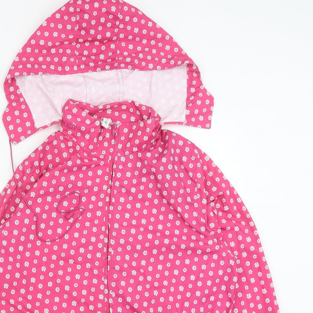 Denim & Co. Womens Pink Polka Dot Rain Coat Coat Size 8 Zip