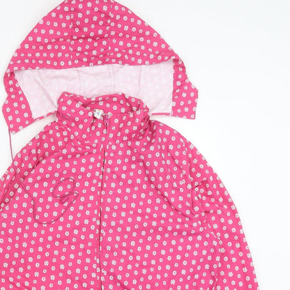 Denim & Co. Womens Pink Polka Dot Rain Coat Coat Size 8 Zip