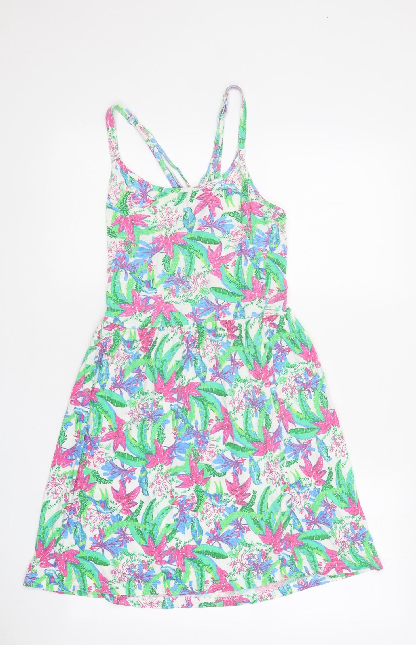 Ocean Club Womens Multicoloured Floral 100% Cotton Skater Dress Size 6 Round Neck Pullover