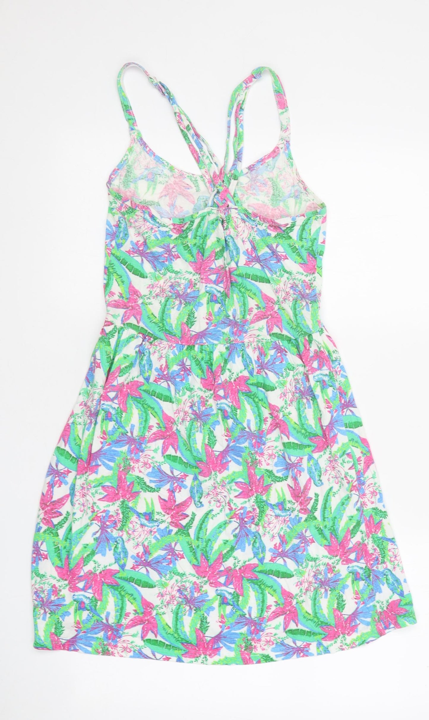 Ocean Club Womens Multicoloured Floral 100% Cotton Skater Dress Size 6 Round Neck Pullover