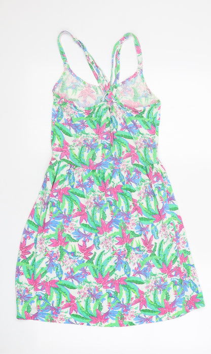 Ocean Club Womens Multicoloured Floral 100% Cotton Skater Dress Size 6 Round Neck Pullover