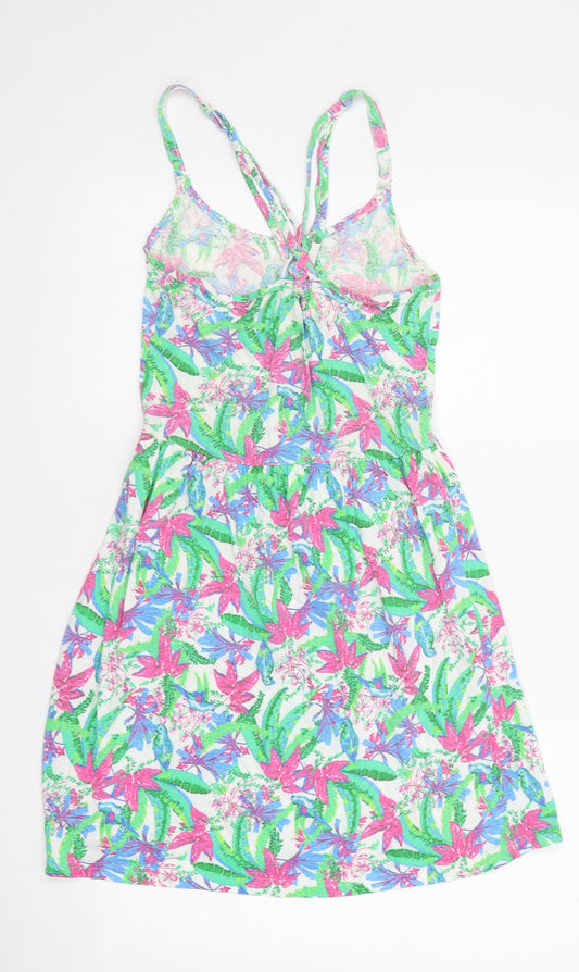 Ocean Club Womens Multicoloured Floral 100% Cotton Skater Dress Size 6 Round Neck Pullover