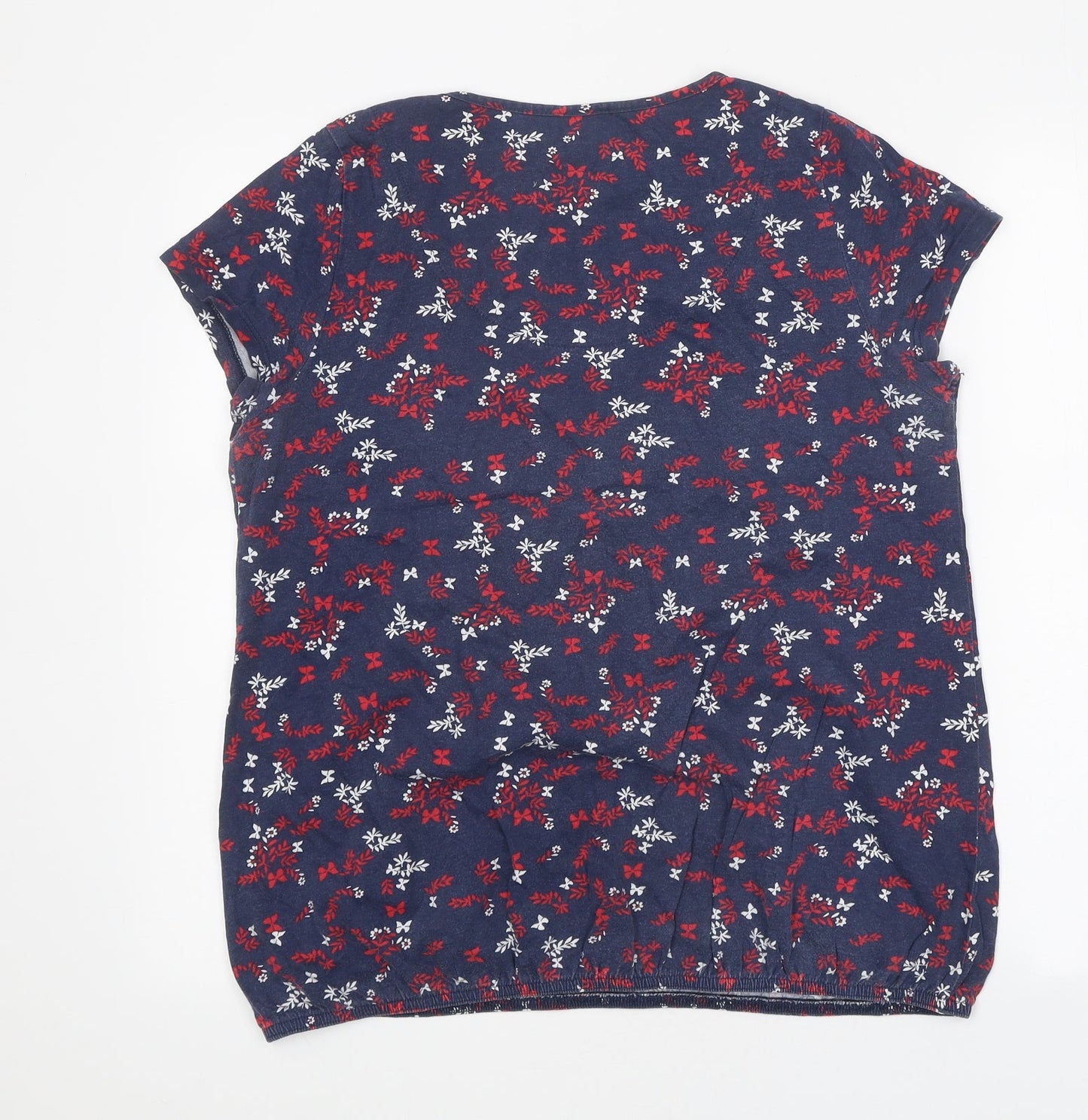 Authentic Womens Blue Floral Polyester Basic Blouse Size 16 V-Neck