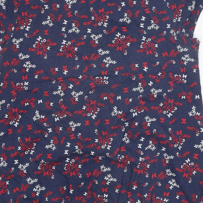 Authentic Womens Blue Floral Polyester Basic Blouse Size 16 V-Neck