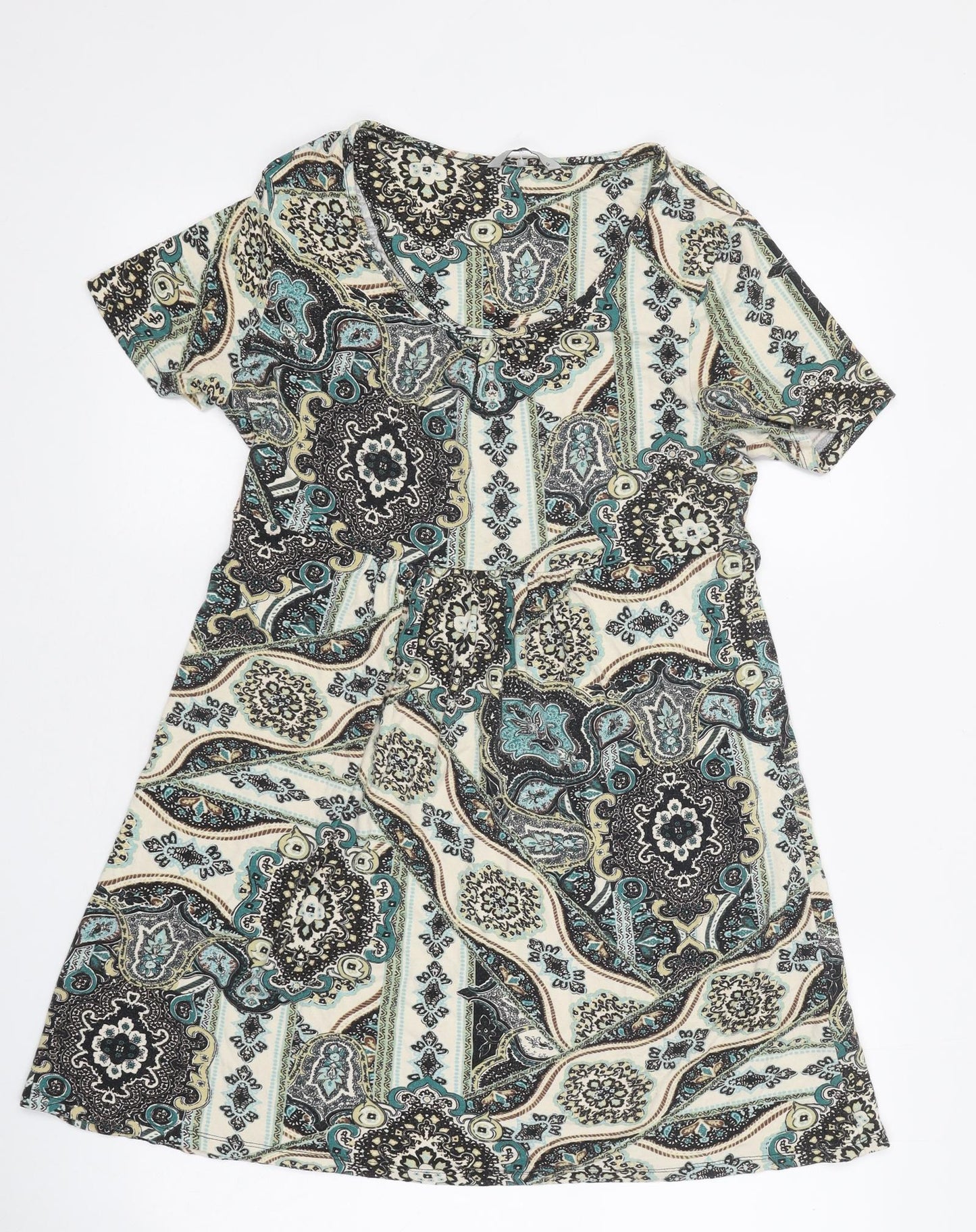 TU Womens Multicoloured Geometric Polyester A-Line Size 12 Scoop Neck Pullover