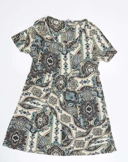 TU Womens Multicoloured Geometric Polyester A-Line Size 12 Scoop Neck Pullover