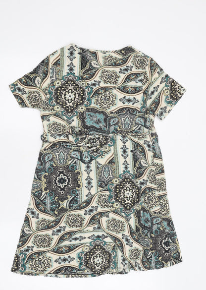 TU Womens Multicoloured Geometric Polyester A-Line Size 12 Scoop Neck Pullover