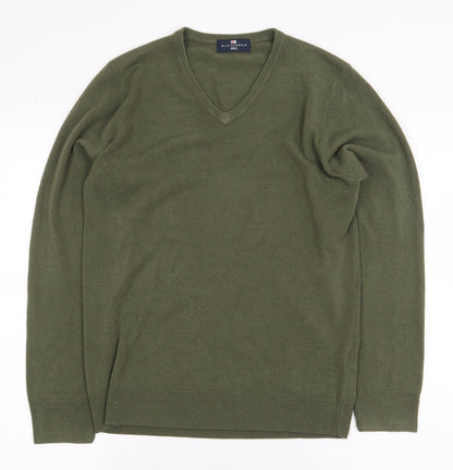 Marks and Spencer Mens Green V-Neck Acrylic Pullover Jumper Size S