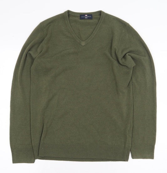 Marks and Spencer Mens Green V-Neck Acrylic Pullover Jumper Size S
