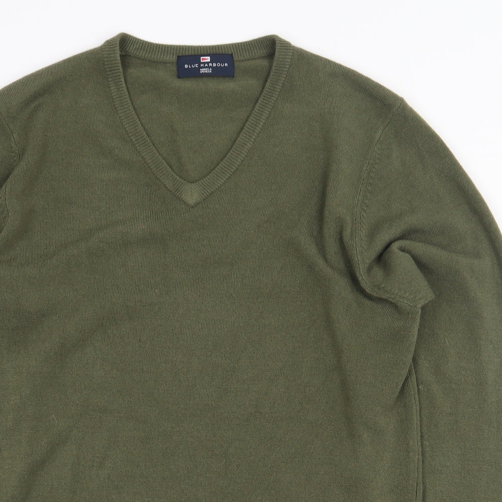 Marks and Spencer Mens Green V-Neck Acrylic Pullover Jumper Size S