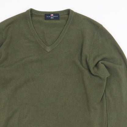 Marks and Spencer Mens Green V-Neck Acrylic Pullover Jumper Size S