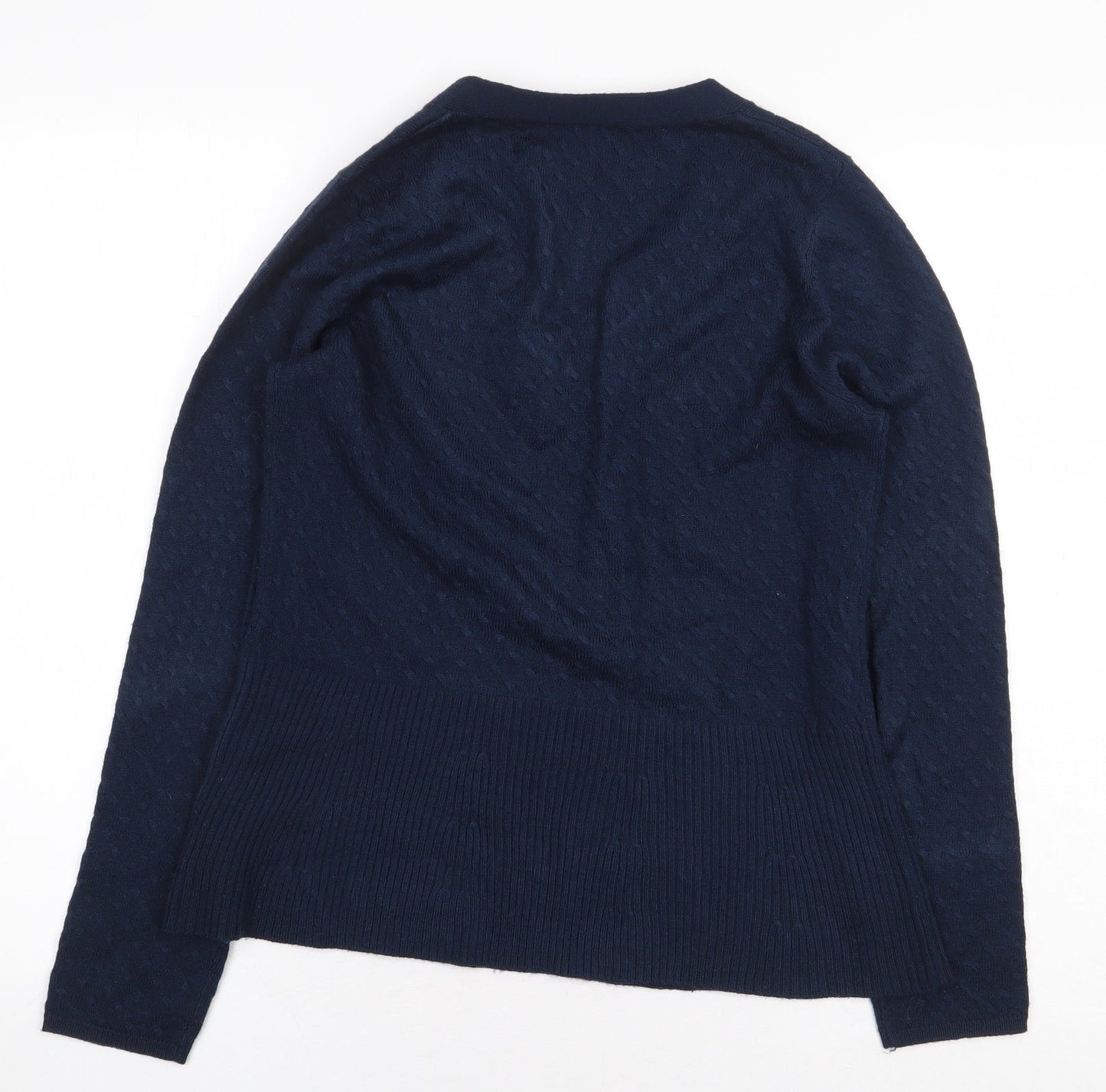 TU Womens Blue V-Neck Geometric Acrylic Pullover Jumper Size 10