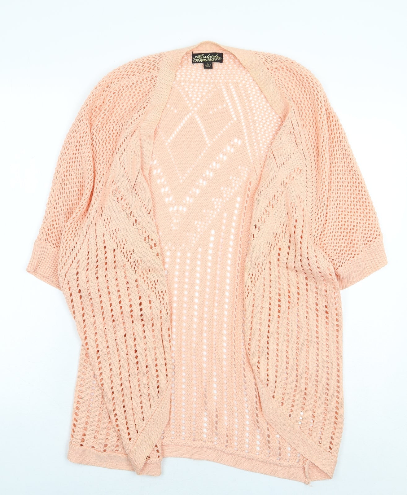 Absolutely Famous Womens Pink V-Neck Geometric Cotton Cardigan Jumper Size L