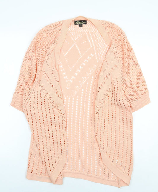Absolutely Famous Womens Pink V-Neck Geometric Cotton Cardigan Jumper Size L
