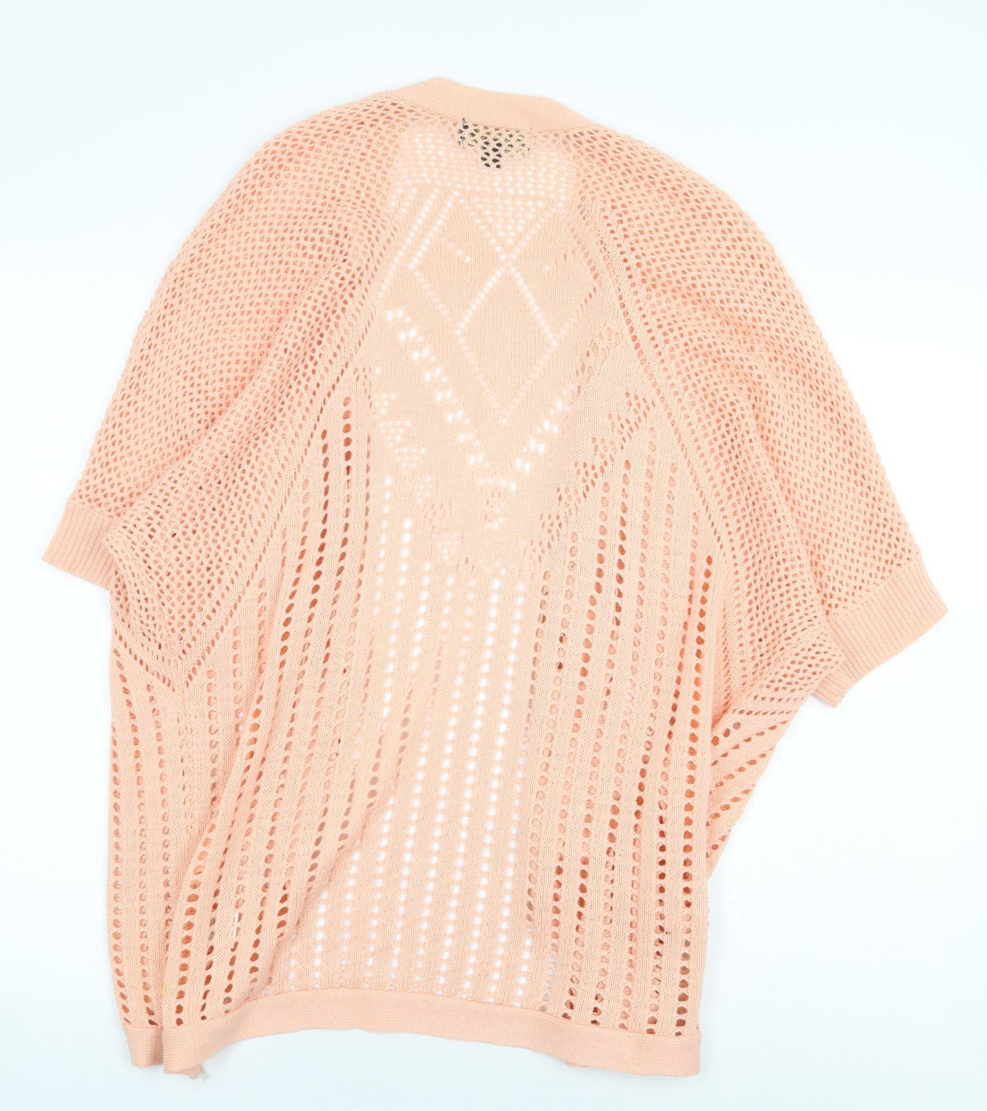 Absolutely Famous Womens Pink V-Neck Geometric Cotton Cardigan Jumper Size L