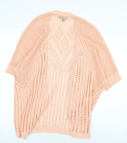 Absolutely Famous Womens Pink V-Neck Geometric Cotton Cardigan Jumper Size L