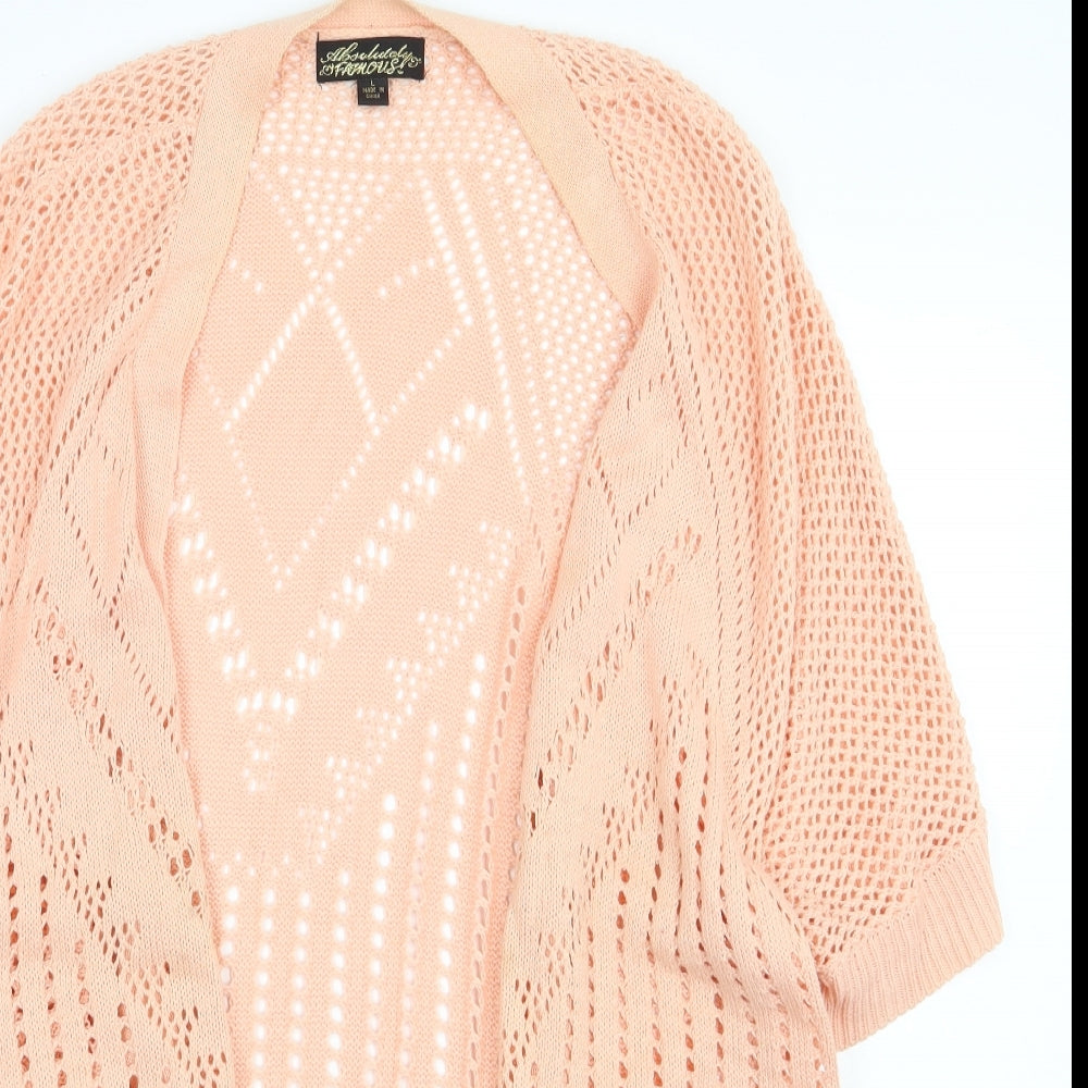 Absolutely Famous Womens Pink V-Neck Geometric Cotton Cardigan Jumper Size L