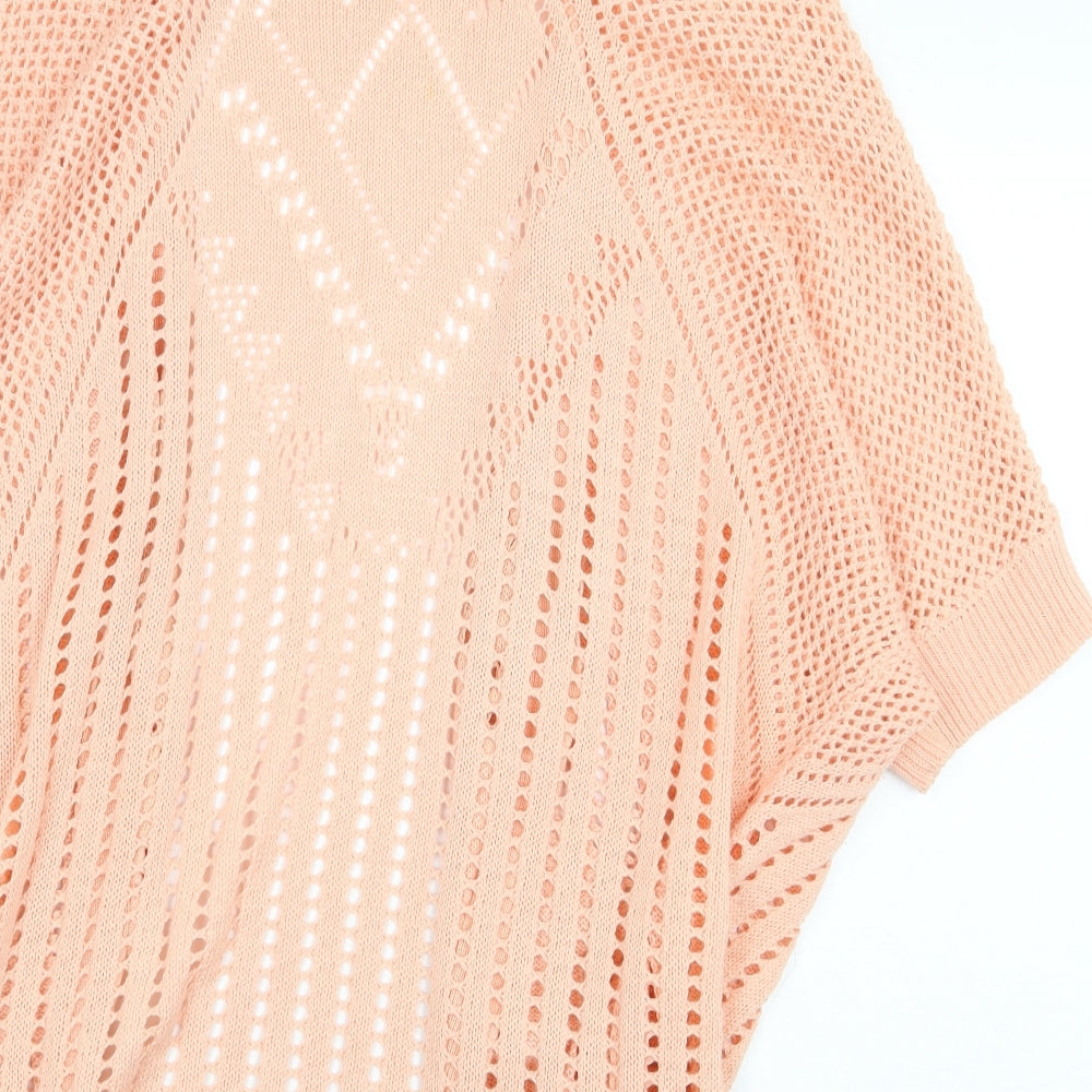 Absolutely Famous Womens Pink V-Neck Geometric Cotton Cardigan Jumper Size L