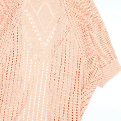 Absolutely Famous Womens Pink V-Neck Geometric Cotton Cardigan Jumper Size L