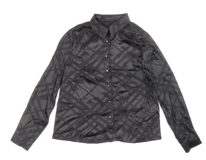 SheIn Womens Black Geometric Polyester Basic Button-Up Size 8 Collared