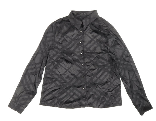 SheIn Womens Black Geometric Polyester Basic Button-Up Size 8 Collared