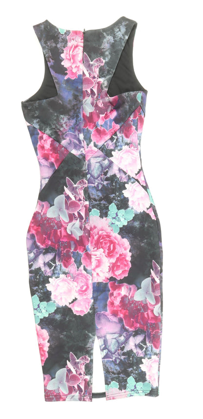 Miss Selfridge Womens Multicoloured Floral Polyester Bodycon Size 6 Boat Neck Zip