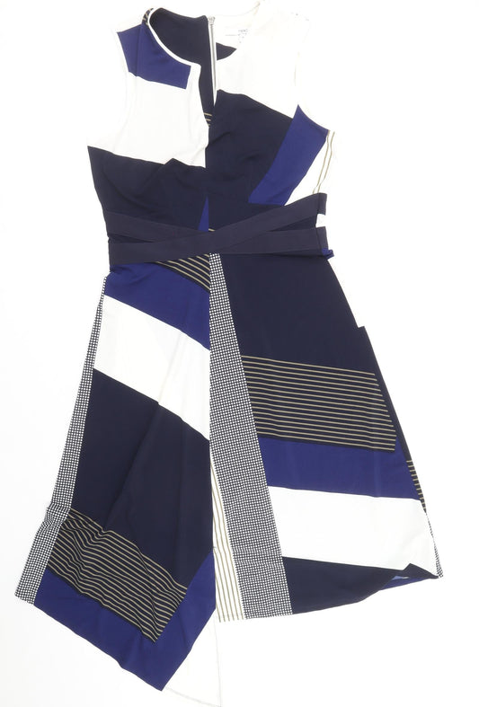 NEXT Womens Multicoloured Geometric Polyester A-Line Size 12 V-Neck Zip - Asymmetric