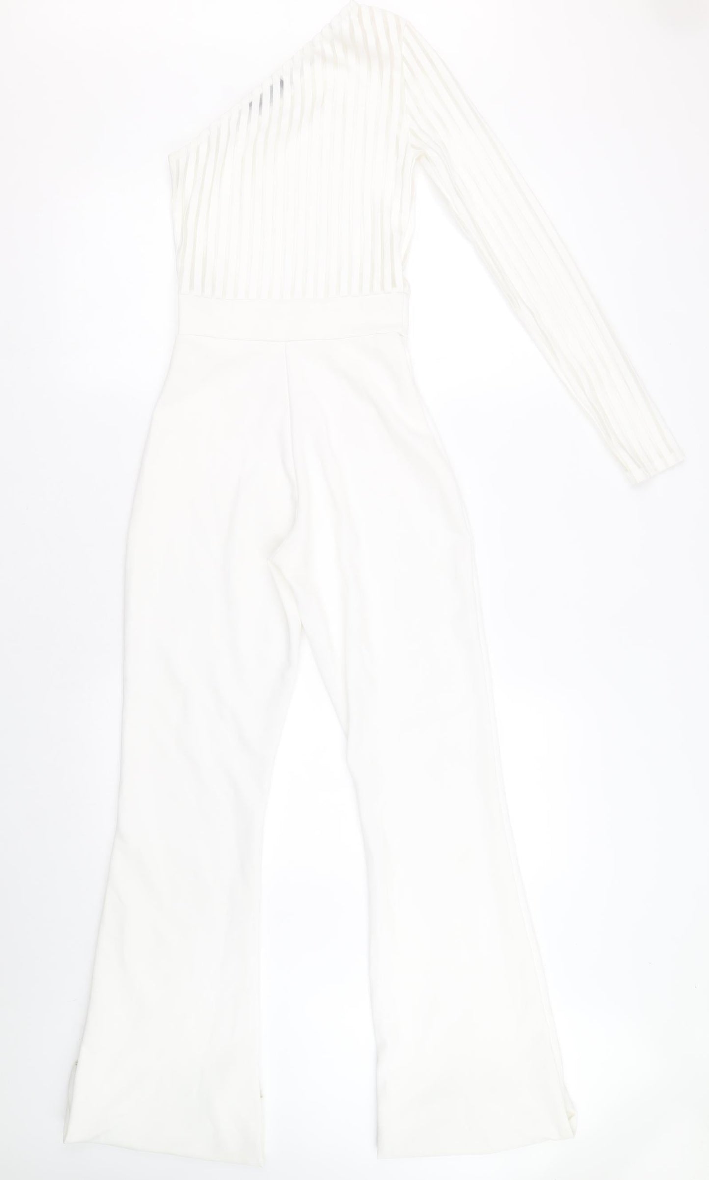 PRETTYLITTLETHING Womens White Striped Polyamide Jumpsuit One-Piece Size 4 Pullover
