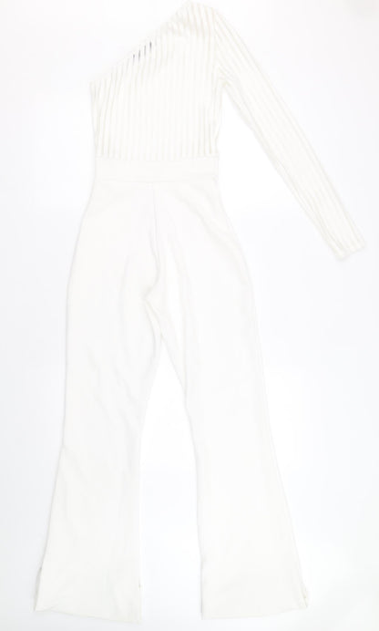 PRETTYLITTLETHING Womens White Striped Polyamide Jumpsuit One-Piece Size 4 Pullover