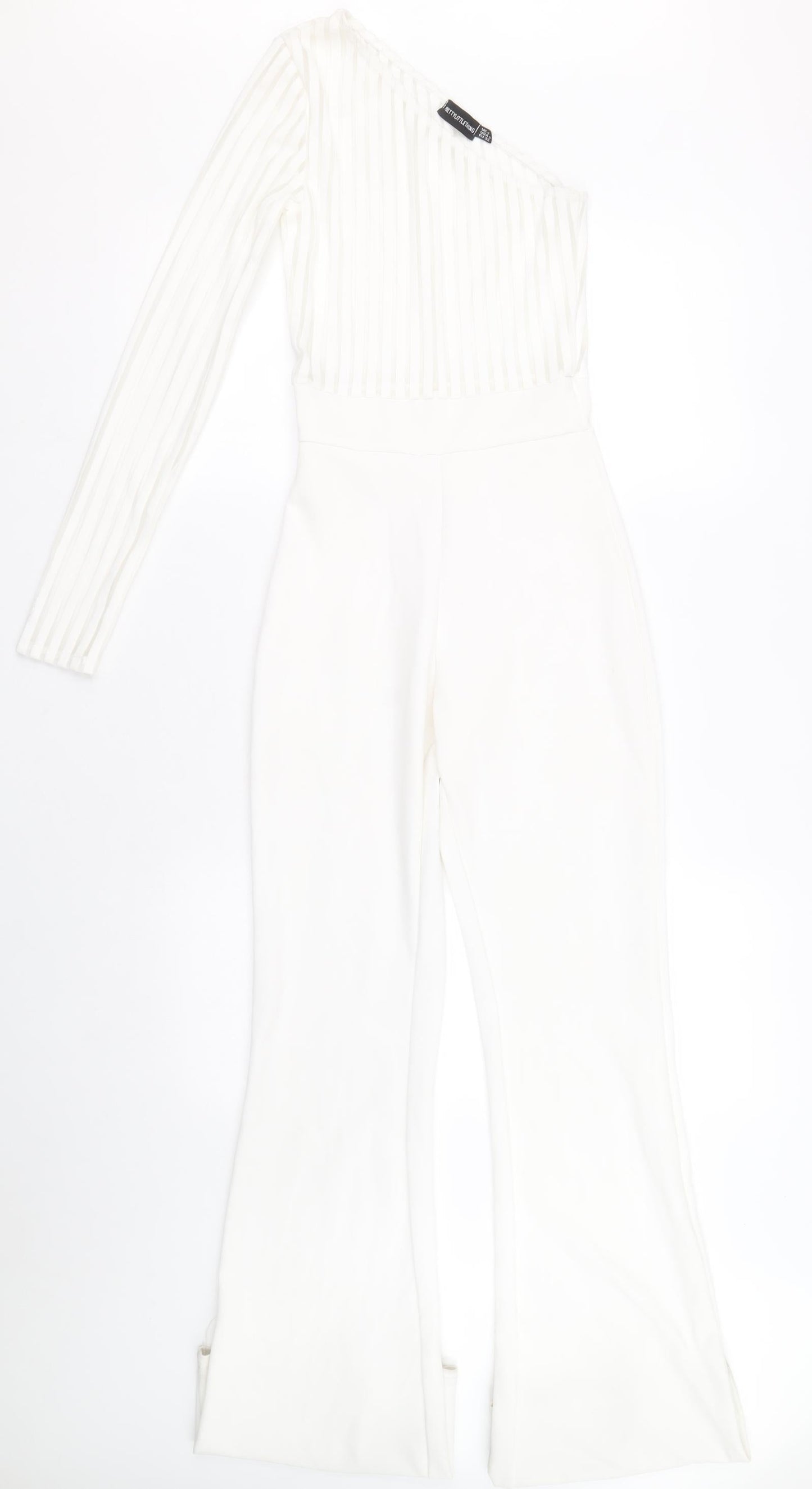 PRETTYLITTLETHING Womens White Striped Polyamide Jumpsuit One-Piece Size 4 Pullover