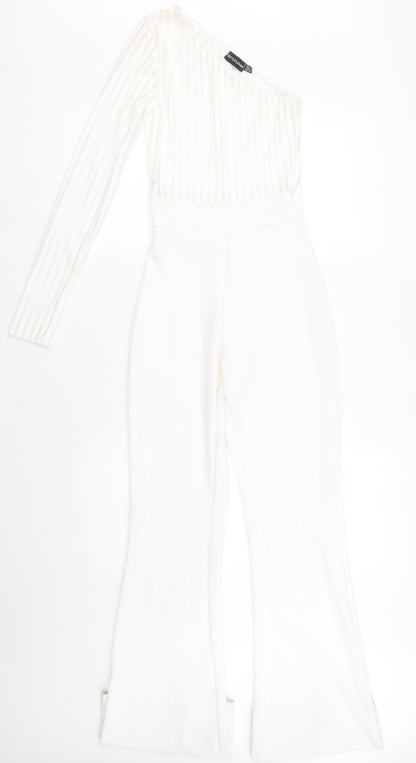 PRETTYLITTLETHING Womens White Striped Polyamide Jumpsuit One-Piece Size 4 Pullover