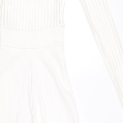 PRETTYLITTLETHING Womens White Striped Polyamide Jumpsuit One-Piece Size 4 Pullover