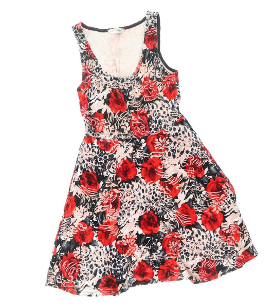 Miss Selfridge Womens Multicoloured Floral Polyester Fit & Flare Size 6 Scoop Neck Pullover