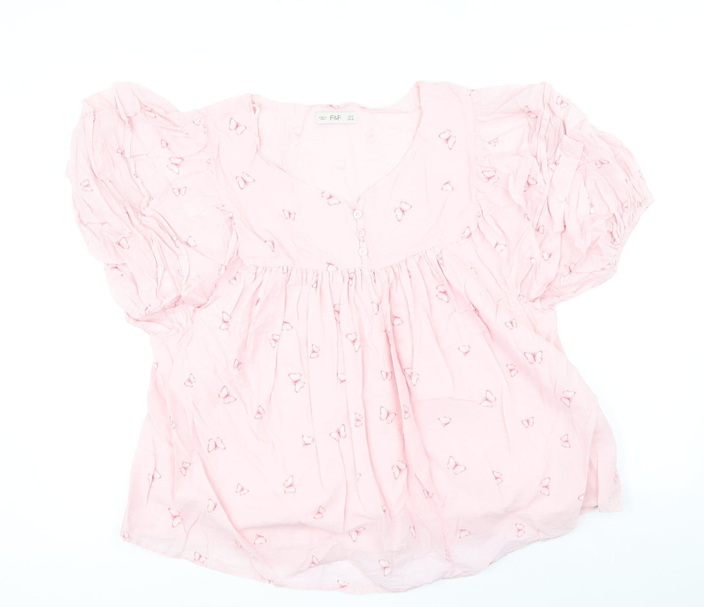 F&F Womens Pink Geometric Cotton Basic Blouse Size 20 V-Neck - Butterfly Print