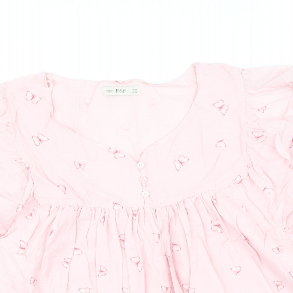 F&F Womens Pink Geometric Cotton Basic Blouse Size 20 V-Neck - Butterfly Print