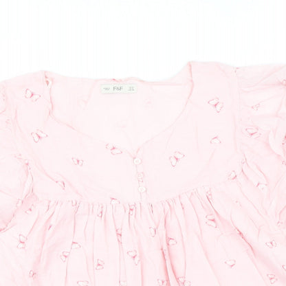 F&F Womens Pink Geometric Cotton Basic Blouse Size 20 V-Neck - Butterfly Print